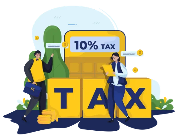 Empresário consultando sobre cálculo anual de impostos  Ilustração