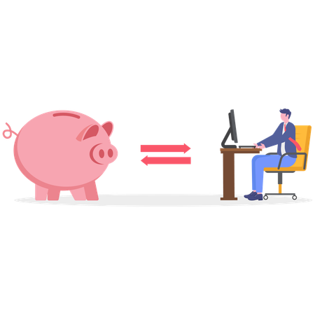 Empresário fazendo economias online  Ilustração