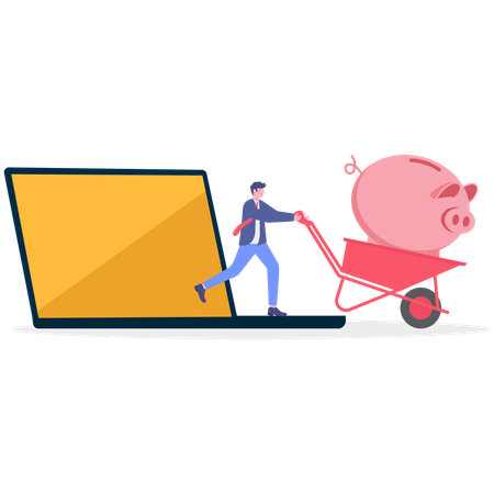 Empresário fazendo economias online  Ilustração