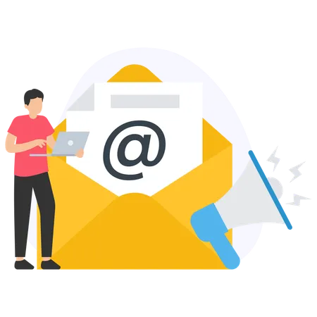 Empresário fazendo marketing por e-mail  Ilustração