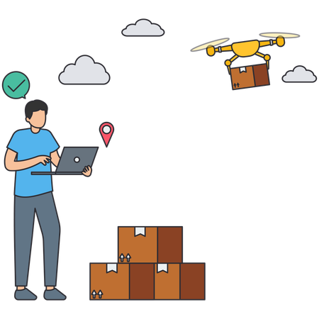 Empresário fazendo entrega por drone  Ilustração