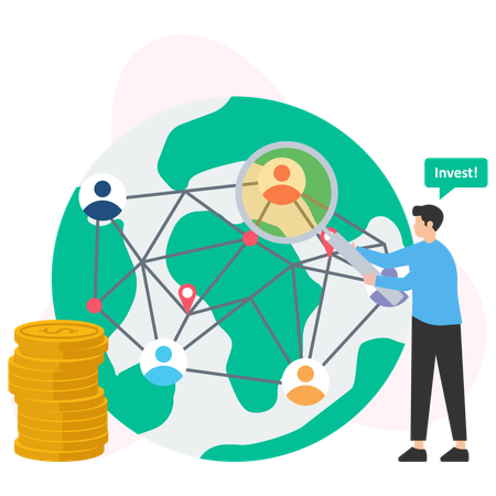 Empresário fazendo investimentos mundiais  Ilustração