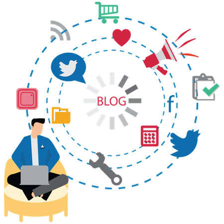 Empresário fazendo marketing de conteúdo  Ilustração