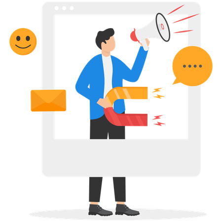 Empresário fazendo marketing de influência social  Ilustração
