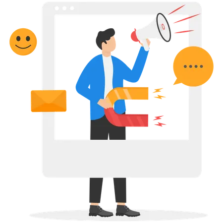 Empresário fazendo marketing de influência social  Ilustração
