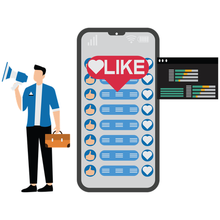 Empresário fazendo marketing de mídia social  Ilustração
