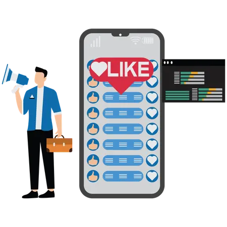Empresário fazendo marketing de mídia social  Ilustração