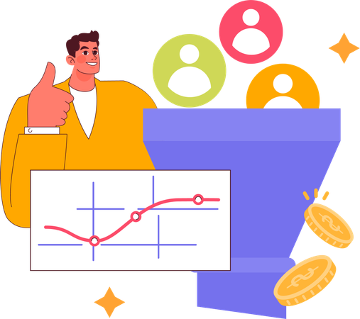 Empresário fazendo filtro de marketing  Ilustração