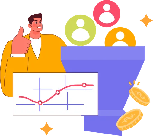 Empresário fazendo filtro de marketing  Ilustração