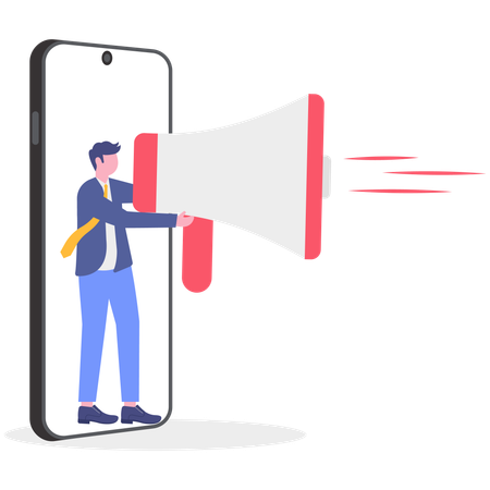 Empresário fazendo marketing móvel  Ilustração