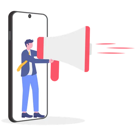 Empresário fazendo marketing móvel  Ilustração