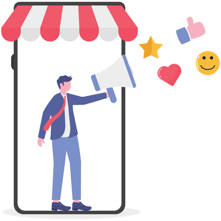 Empresário fazendo marketing on-line  Ilustração