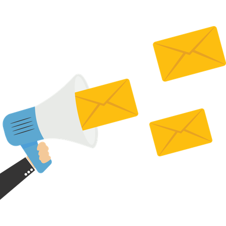 Empresário fazendo email marketing para promoção  Ilustração