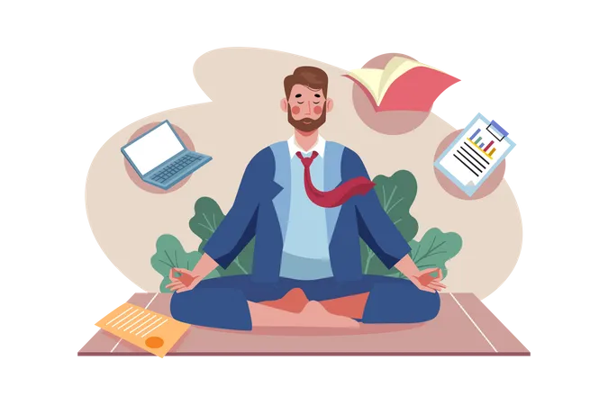 Empresário fazendo meditação  Ilustração