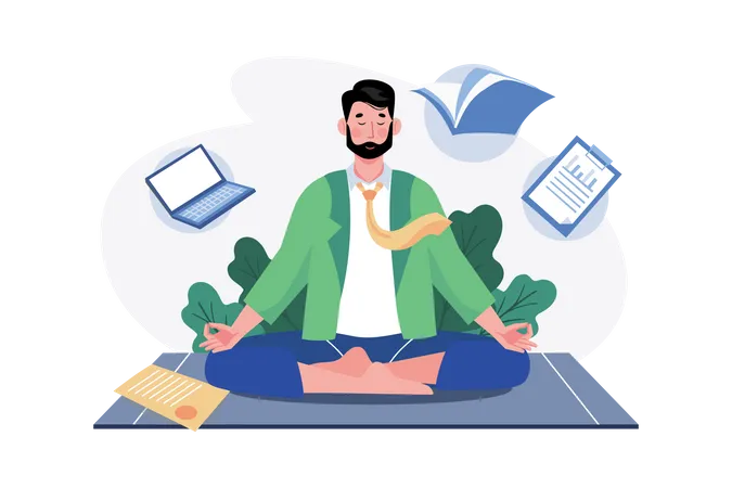 Empresário fazendo meditação  Ilustração