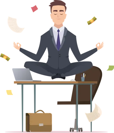 Empresário fazendo meditação no escritório  Ilustração