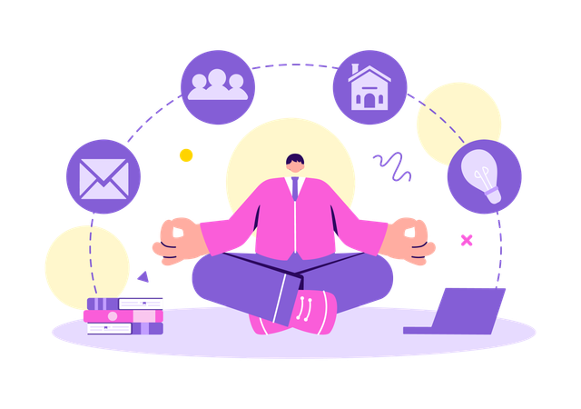 Empresário fazendo meditação para o trabalho  Ilustração