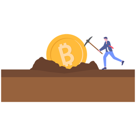 Empresário fazendo mineração de Bitcoin  Ilustração