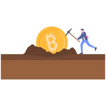Empresário fazendo mineração de Bitcoin  Ilustração