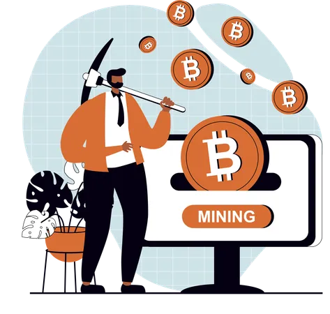 Empresário fazendo mineração online de bitcoin  Ilustração