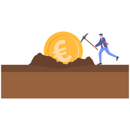 Empresário fazendo mineração de euros  Ilustração