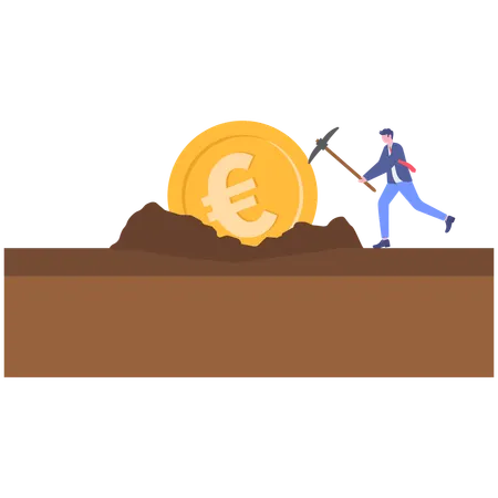 Empresário fazendo mineração de euros  Ilustração