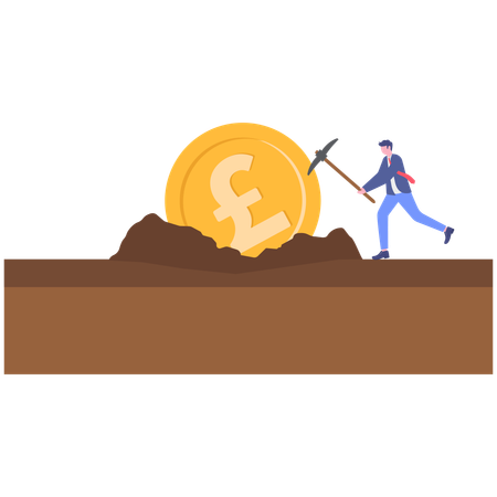 Empresário fazendo mineração de libras  Ilustração