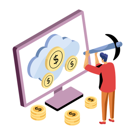 Empresário fazendo mineração de moeda  Ilustração