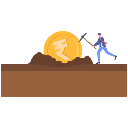 Empresário fazendo mineração de rúpias  Ilustração