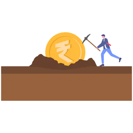 Empresário fazendo mineração de rúpias  Ilustração