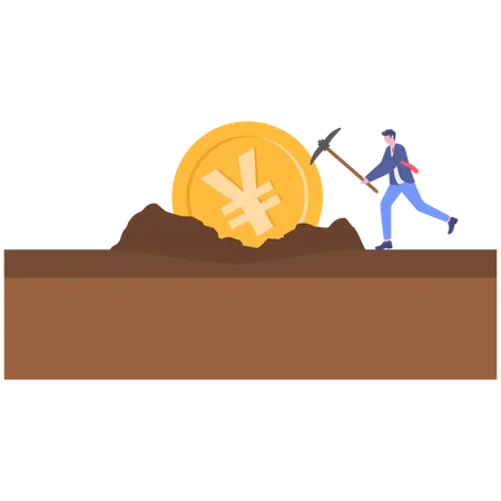 Empresário fazendo mineração de yuan  Ilustração