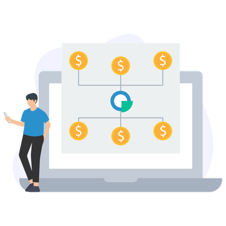 Empresário fazendo monitoramento de investimentos  Ilustração