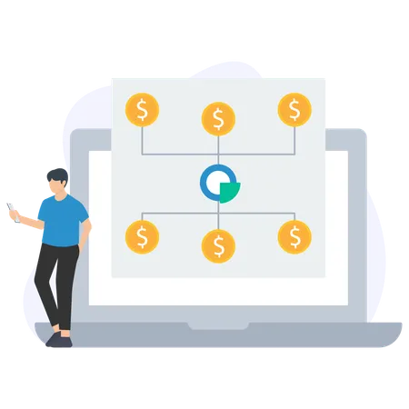 Empresário fazendo monitoramento de investimentos  Ilustração