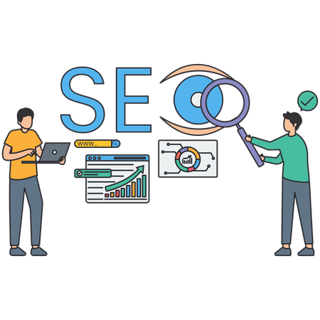 Empresário fazendo monitoramento de SEO  Ilustração