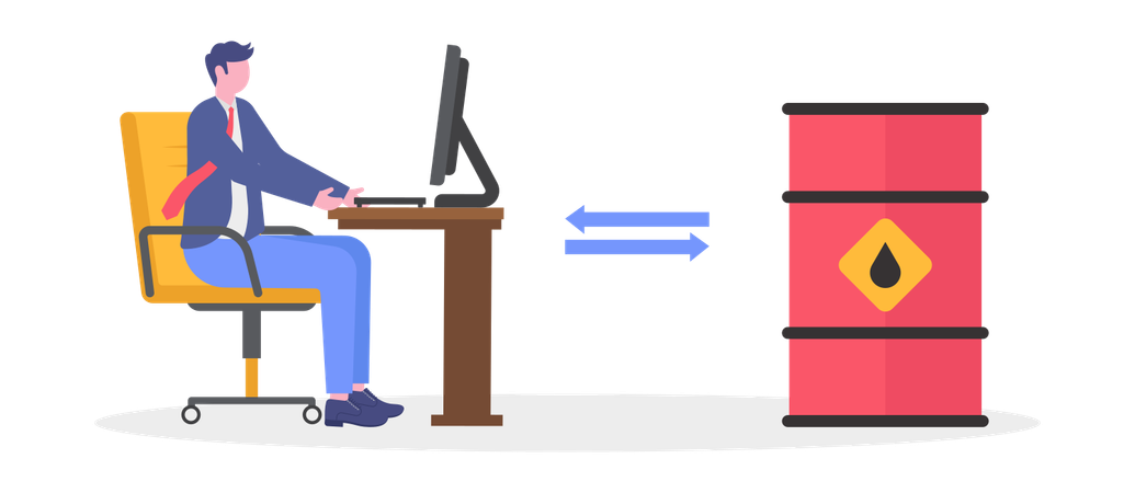 Empresário fazendo negociação de petróleo online  Ilustração
