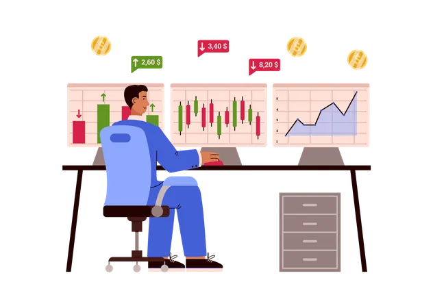 Empresário fazendo negociação no mercado de ações  Ilustração