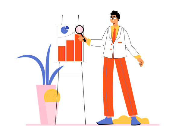 Empresário fazendo pesquisa de negócios  Ilustração