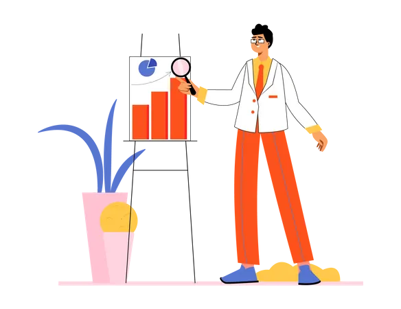 Empresário fazendo pesquisa de negócios  Ilustração