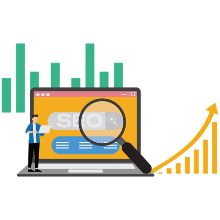 Empresário fazendo otimização de SEO  Ilustração