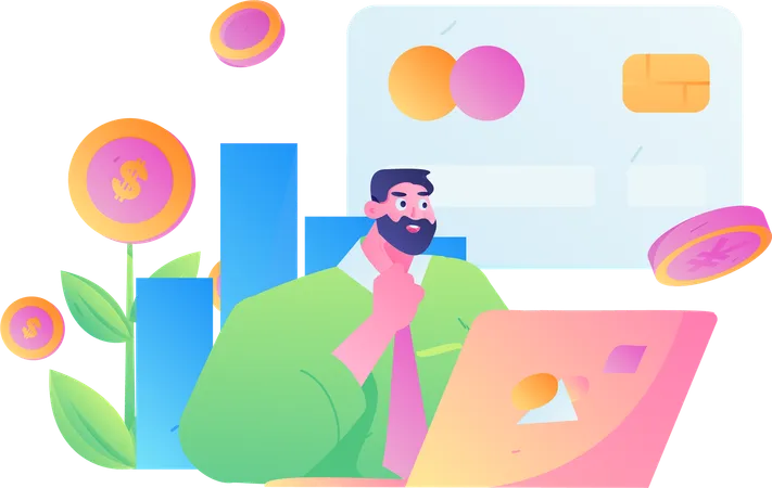 Empresário fazendo pagamento com cartão on-line  Ilustração