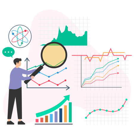 Empresário fazendo pesquisa de mercado  Ilustração