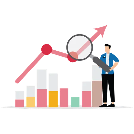 Empresário fazendo pesquisa para crescimento de mercado  Ilustração