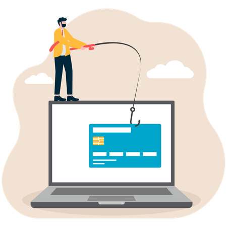 Empresário praticando phishing de cartão  Ilustração