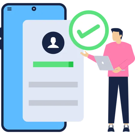 Empresário fazendo registro de conta móvel com sucesso  Ilustração
