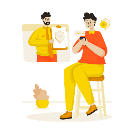 Empresário fazendo reivindicação de seguro online  Ilustração