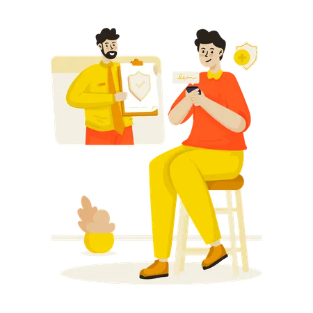 Empresário fazendo reivindicação de seguro online  Ilustração
