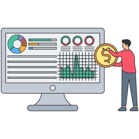 Empresário fazendo relatório financeiro  Ilustração