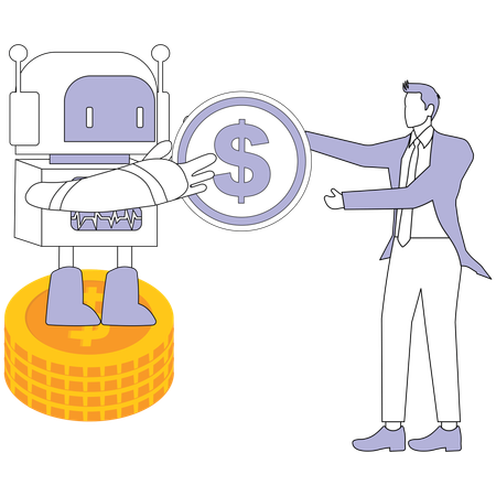 Empresário fazendo transação de IA  Ilustração