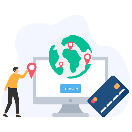 Empresário fazendo transferência internacional de dinheiro  Ilustração