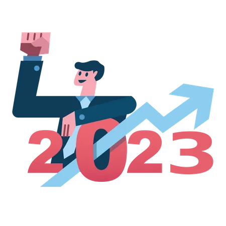 Feliz empresário com gráfico de crescimento no ano de 2023  Ilustração